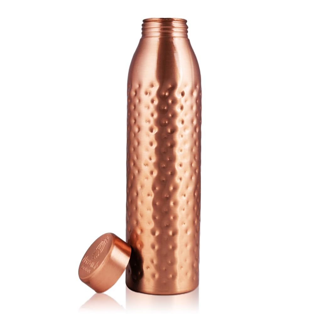 NORMAN JR Kupfer-Wasserflasche 1L – Geschenkbox mit 1 Stück, Gehämmert, ein ayurvedisches Gefäss aus