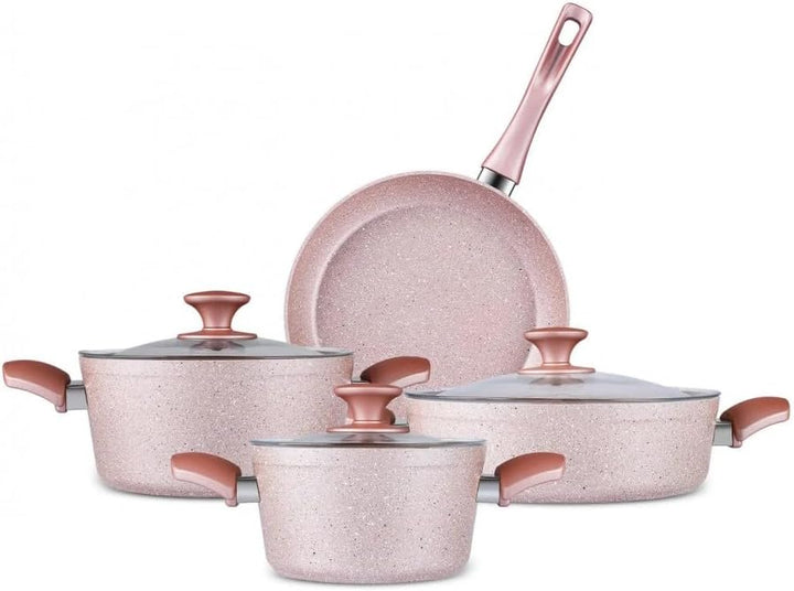 Karaca Biogranit Rosegold Induktions Kochtopf Set, 7 Teilig - Hochwertiges Kochgeschirr mit Antihaft