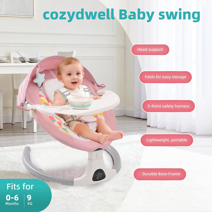 Babywippe Elektrisch,Babyschaukel Indoor Bluetooth, 5 Schwinggeschwindigkeit, 3 Winkellage, Fernsteu