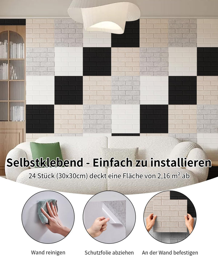 Akustikplatten selbstklebend 24 Stück, 30x30x0.9cm Akustikpaneele Wandpaneele, Akustische Behandlung