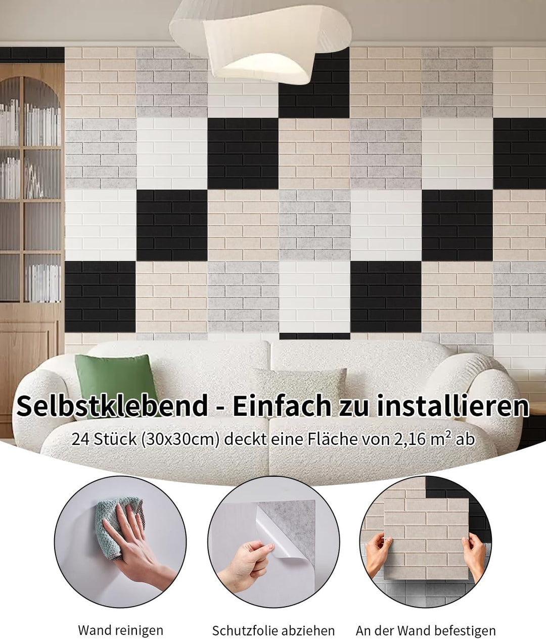 Akustikplatten selbstklebend 24 Stück, 30x30x0.9cm Akustikpaneele Wandpaneele, Akustische Behandlung