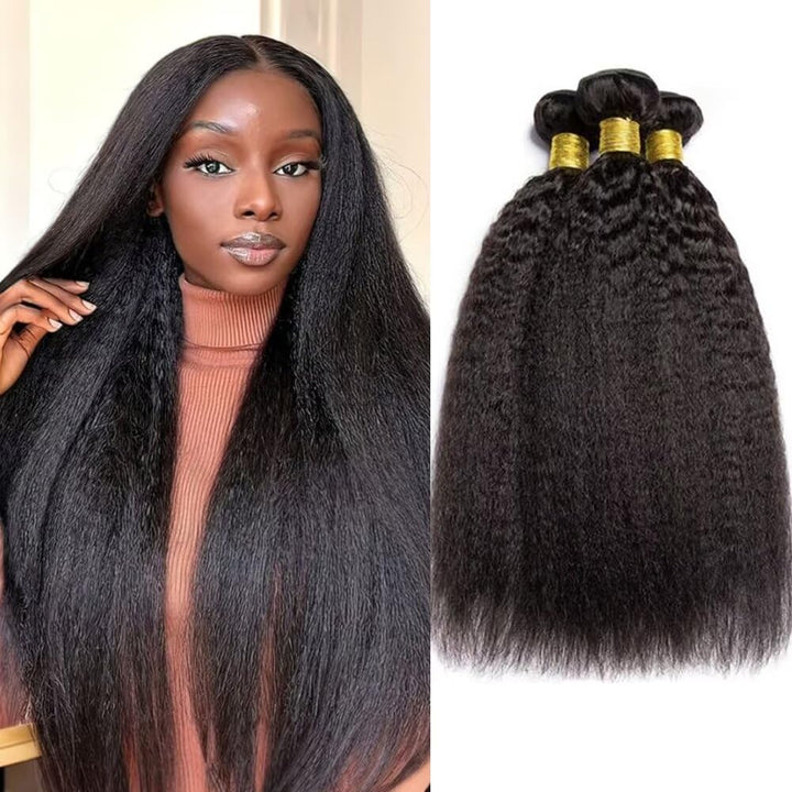 Kinky Straight Human Hair Bundles Unprocessed Yaki Human Hair 3 Bundles 100% Brasilianische Haare ec
