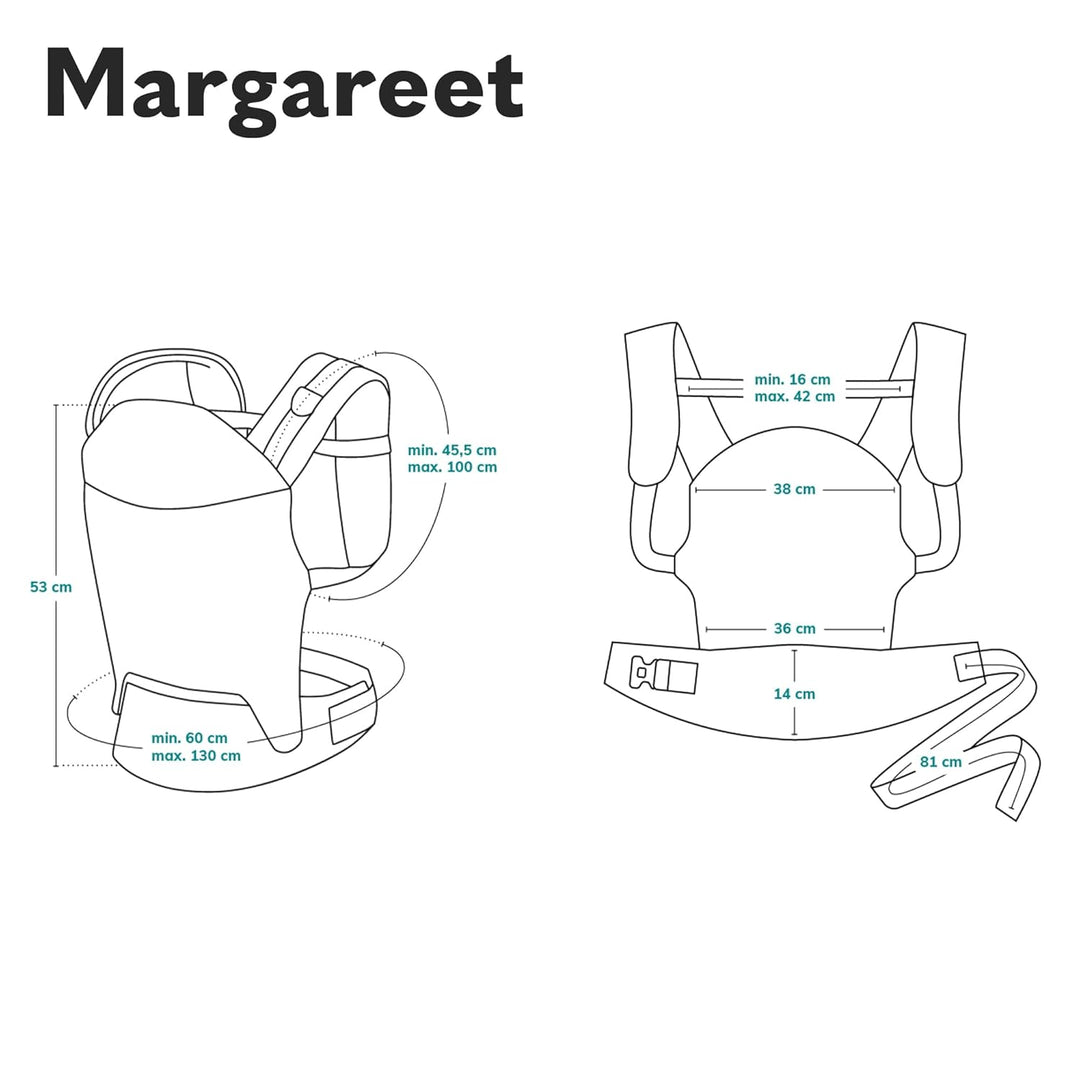 LIONELO Margareet Baby Trage, 3 Tragepositionen, richtige Position des Babys, versenkbare Haube, dop