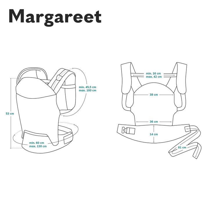 LIONELO Margareet Baby Trage, 3 Tragepositionen, richtige Position des Babys, versenkbare Haube, dop