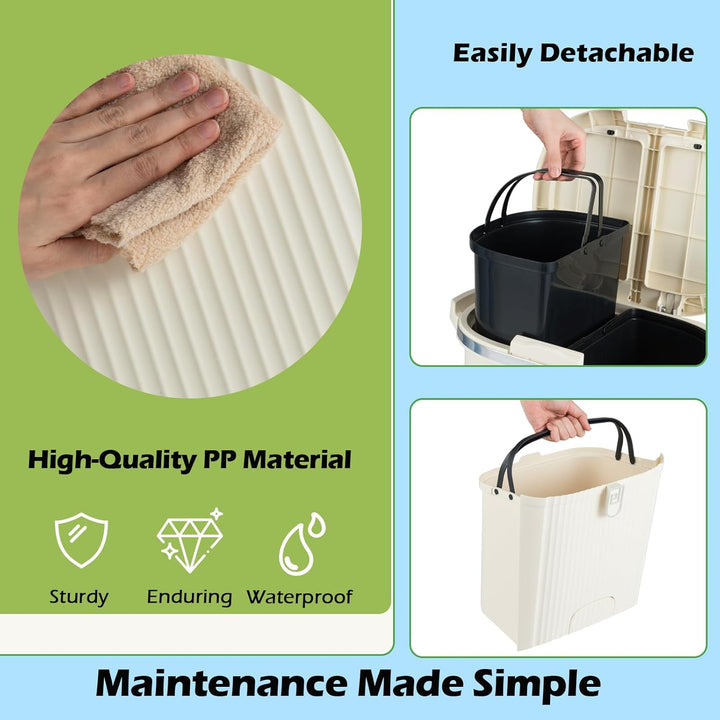 LIFEZEAL 38L / 42L Mülleimer auf Rädern, Abfalleimer mit 3 Fächern & Deckel, Tretmülleimer mit Griff