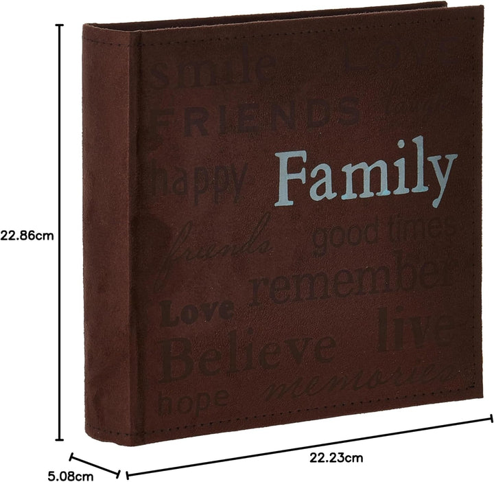 Pioneer Familie Text Design genäht Velourslederimitat Cover Foto Album, braun