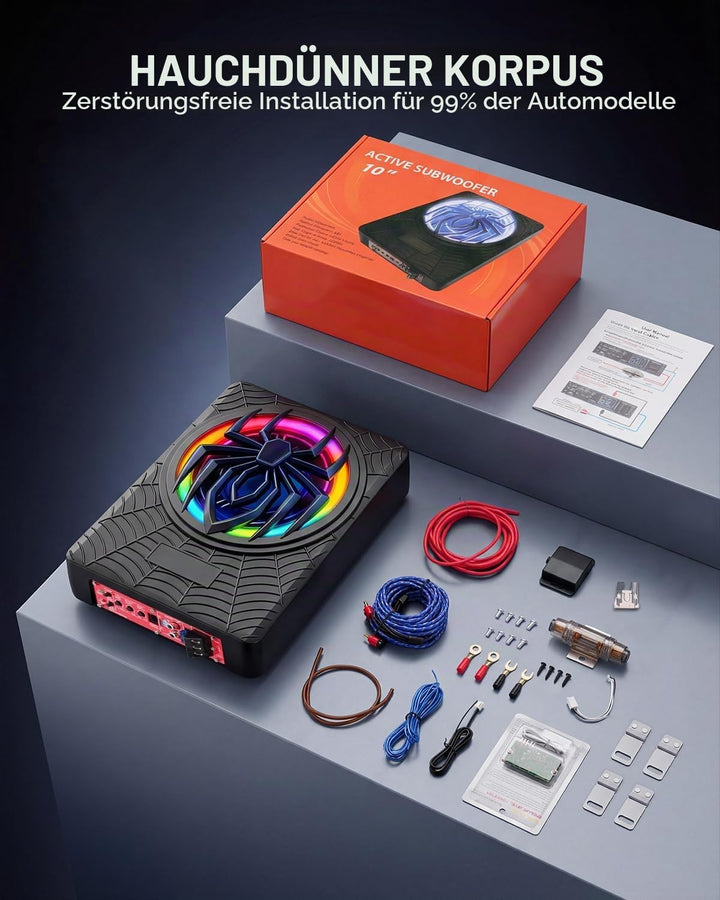 Aktiver Subwoofer für Auto, Unter den Sitzen Montierbar, Maximale Leistung 1200 W, 10 Zoll, Integrie