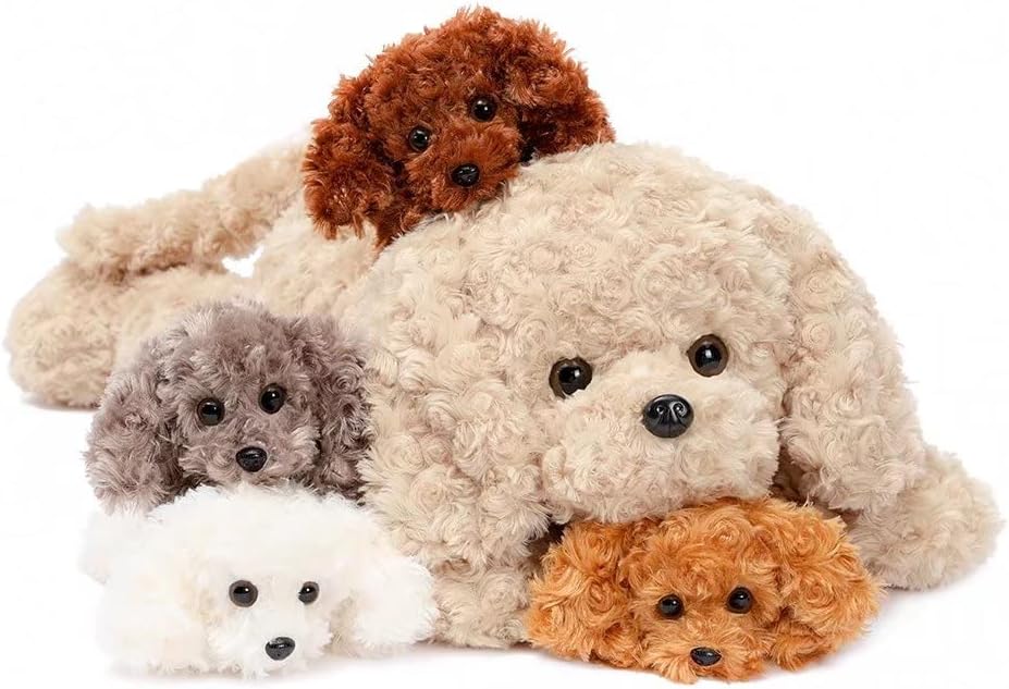 MorisMos Hund Kuscheltier XXL mit 4 Babys im Bauch, gross Hund Plüschtier Stofftier Kuscheltiere, ri