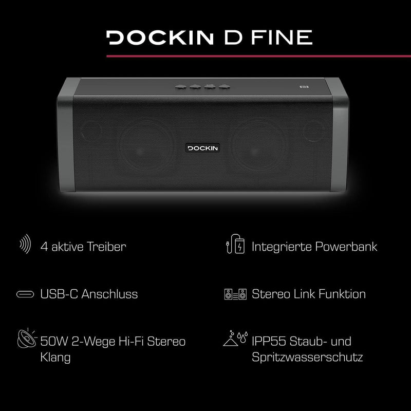 DOCKIN® D FINE EVO Hi-Fi Bluetooth Lautsprecher 50W 𝗧𝗲𝘀𝘁𝘀𝗶𝗲𝗴𝗲𝗿 Bluetooth Speaker Indoor/Outdoor wass