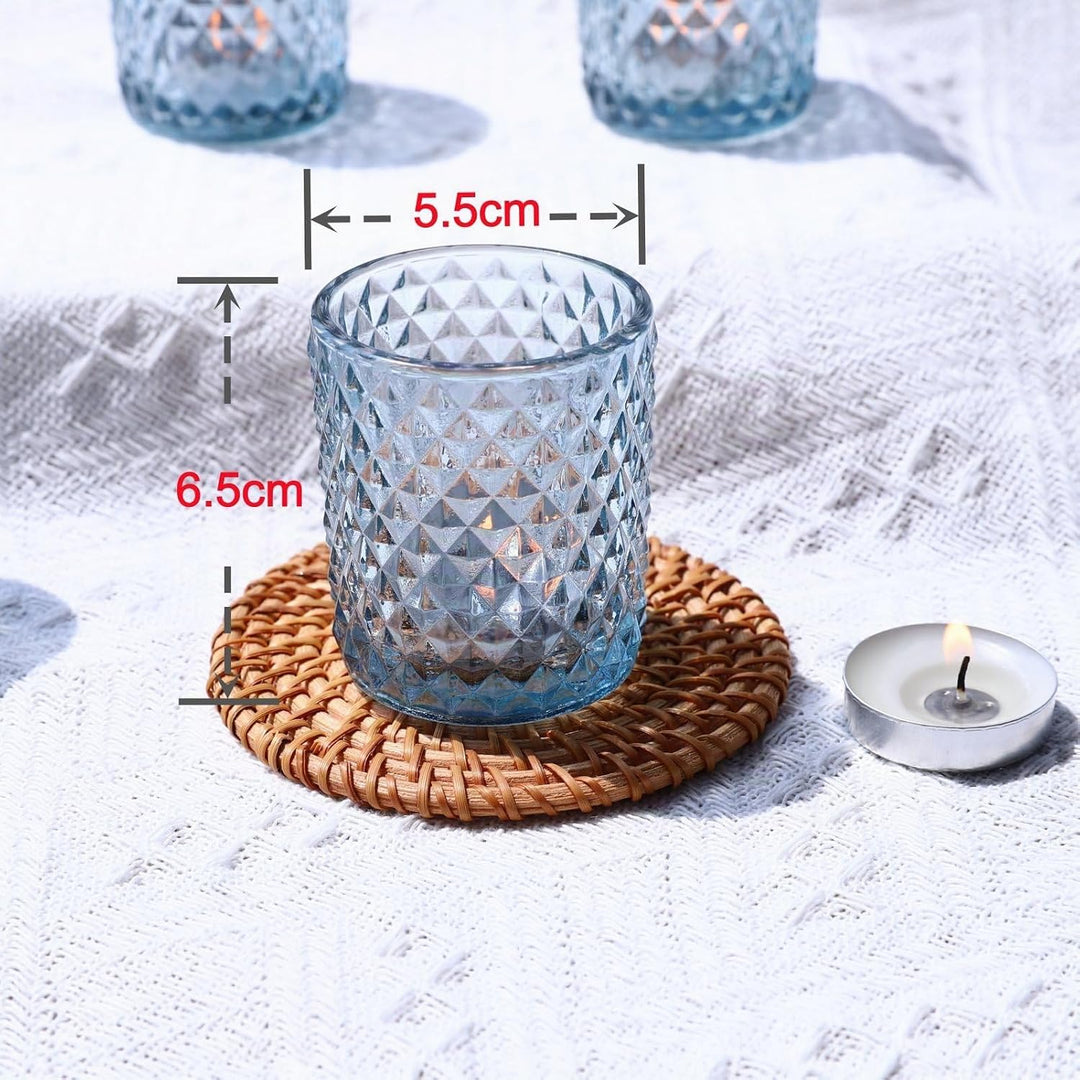 Vohocandle 12 Stück Blaue Teelichtgläser aus Glas für Hochzeit, Tischaufsatz, Teelichthalter Glas fü