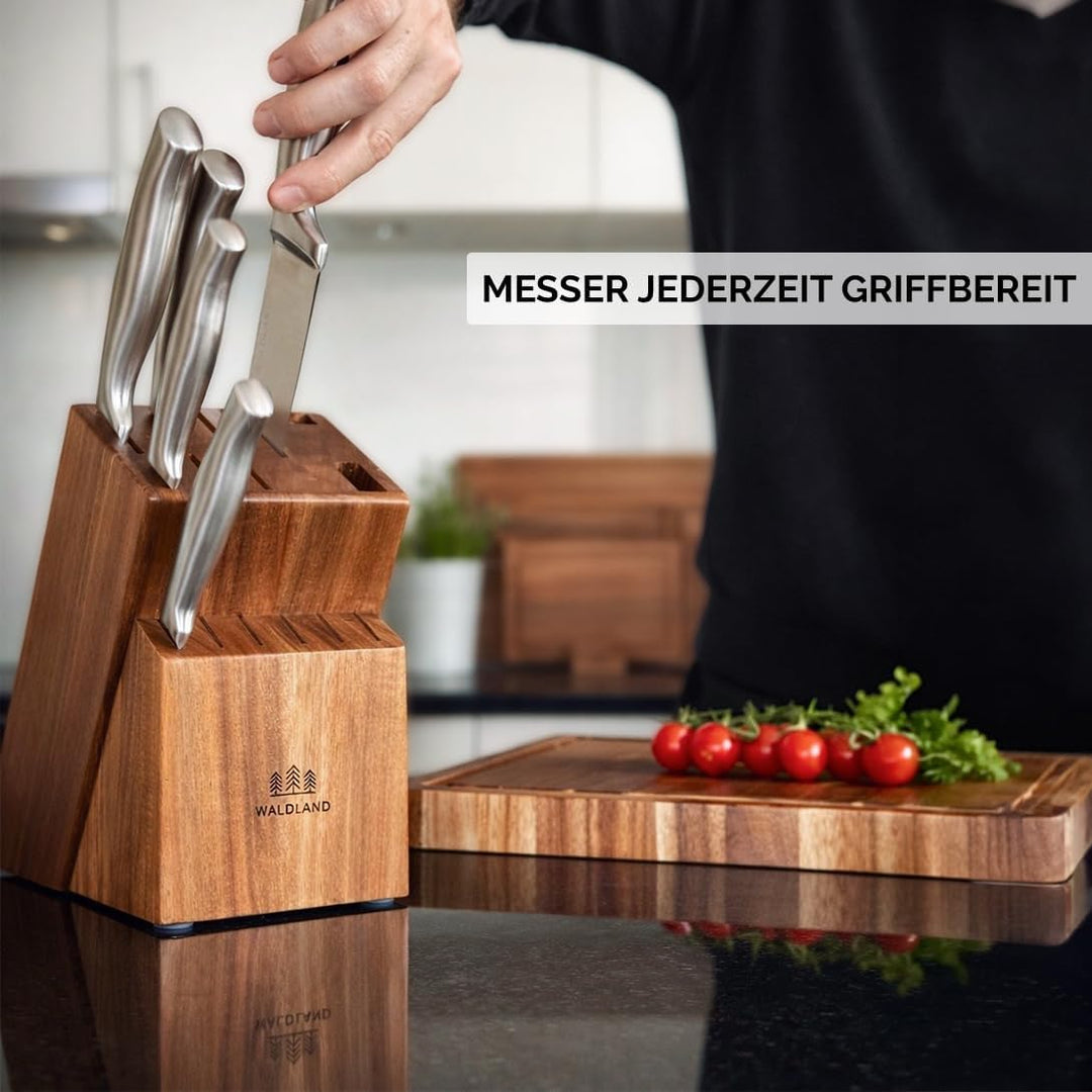 WALDLAND Premium Messerblock ohne Messer – Messerblock Holz aus robustem Akazienholz I Messerhalter