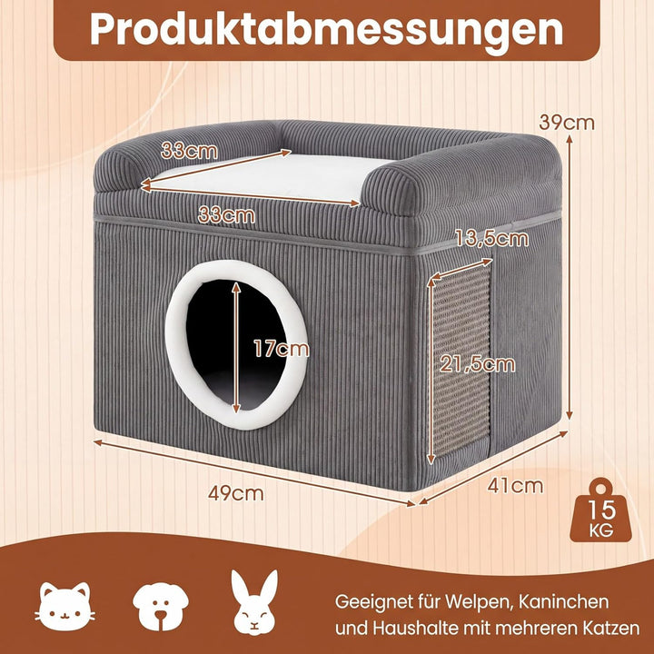 COSTWAY Katzenhaus faltbar, Katzenhöhle mit Sisal-Kratzmatte, weiches Kissen, erhöhten Kanten &amp; Ruts