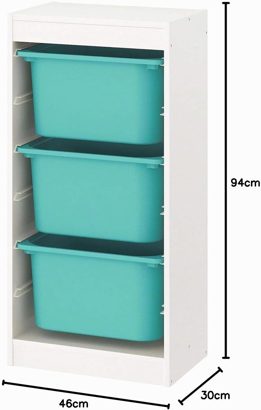 Trofast IKEA Regal, Aufbewahrung mit Boxen 46x30x94 cm Set NEU Regal weiss / 3 Boxen türkis