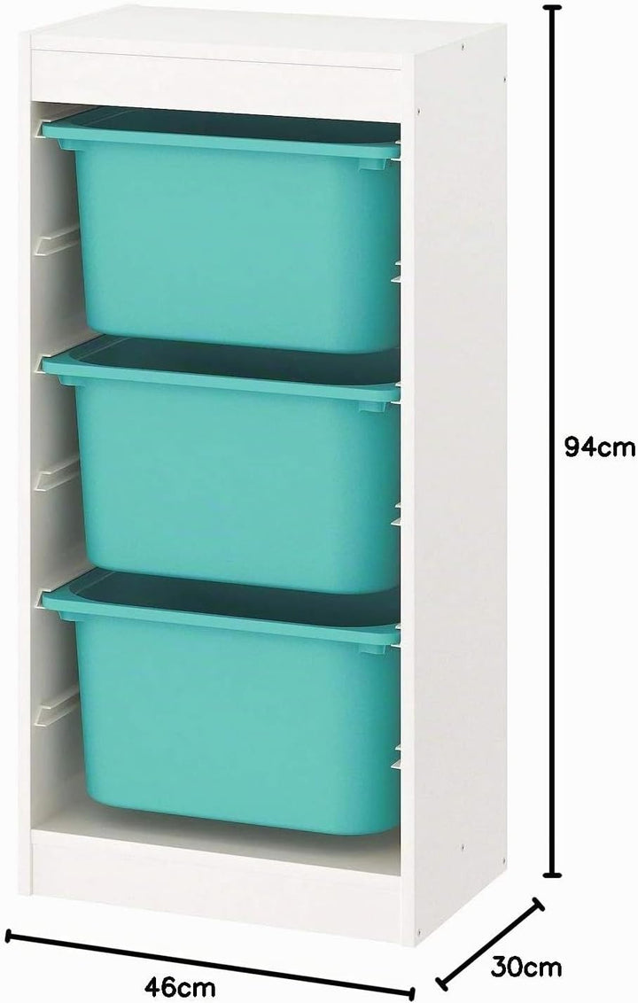 Trofast IKEA Regal, Aufbewahrung mit Boxen 46x30x94 cm Set NEU Regal weiss / 3 Boxen türkis