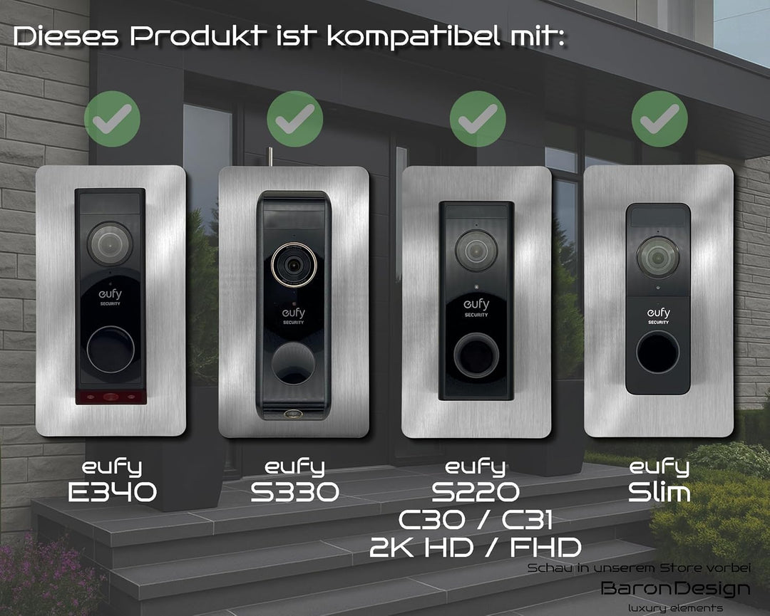 Baron Design | Edelstahl Blende | Zubehör für Eufy Videotürklingel/Video Doorbell | E340, 2K HD, S33