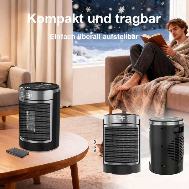 YASHE Heizlüfter Energiesparend 1500W Infrarotheizung mit Fernbedienung, Thermostat PTC-Keramik Heiz