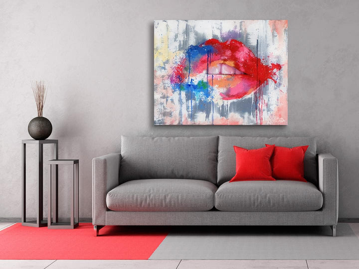 Monica Mirafiori I 100% HANDGEMALT I Gemälde Mund 90x60cm | Gemälde Handgemalt | Acrylgemälde | Sehr