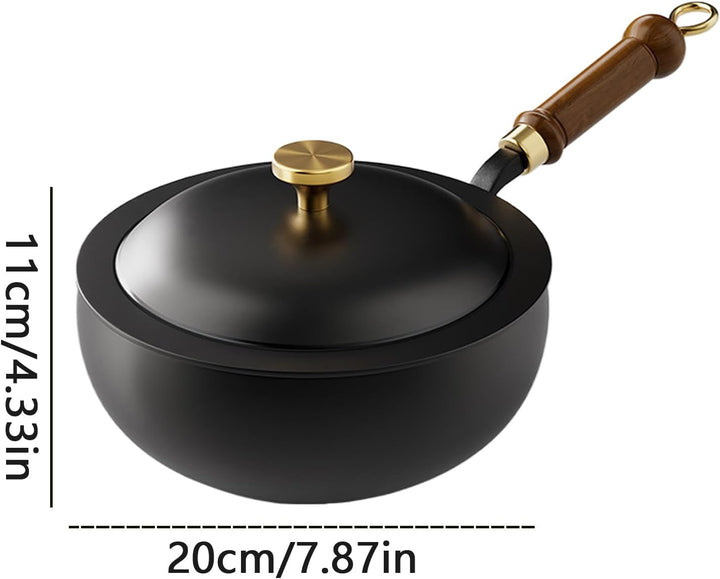 Chinesischer Wok | Eisentopf | Uncoated Hand Forged Big Belly Pot | Antihaft-Wok mit Holzgriff und D