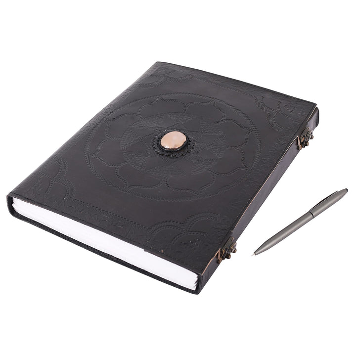 OVERDOSE Hand Embossed Stone Black Leather Journal - Handmade Antique Stone Journal For Students & O