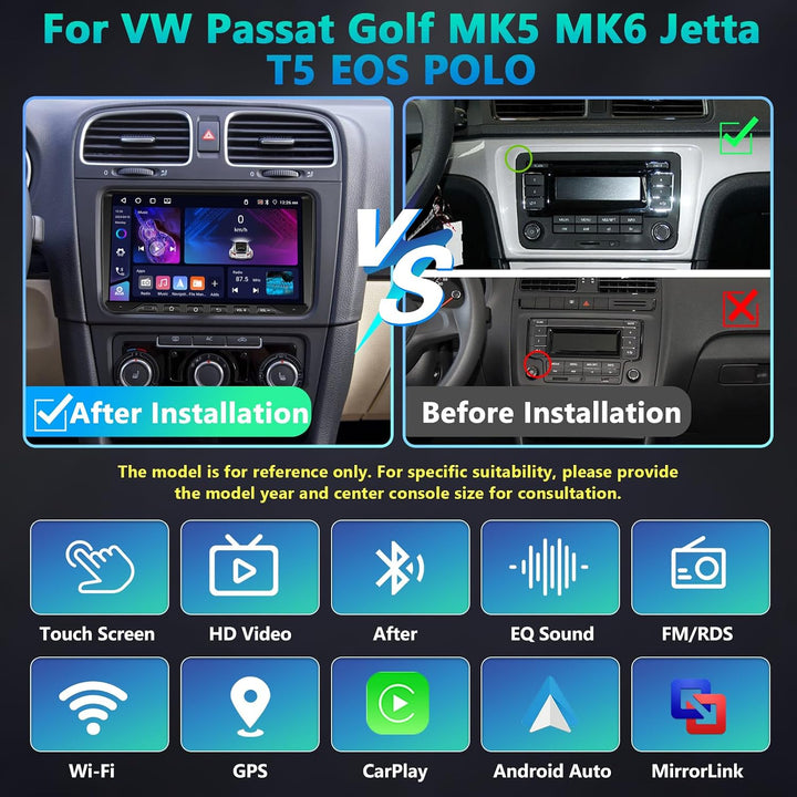 4GB+64GB Autoradio für VW Passat B6 T5 Golf 5 6 Polo 6R Tiguan T5 Jetta Seat Skoda mit Kabellosem Ca