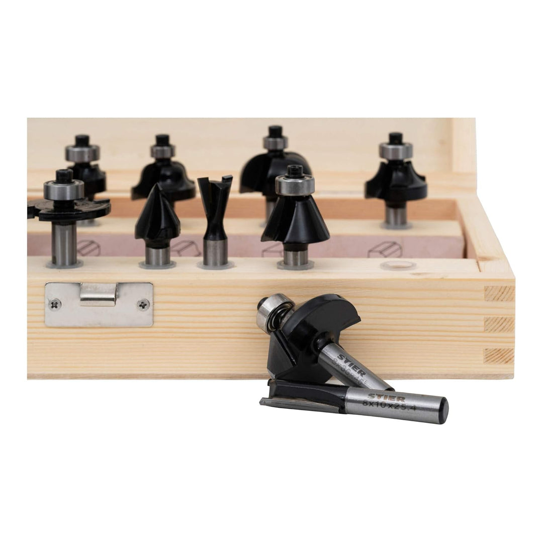 STIER Fräsersortiment, 15-teilig, 8 mm, Holzfräser, Fräser für Oberfräsen, Fräser Set Fräser Set 15