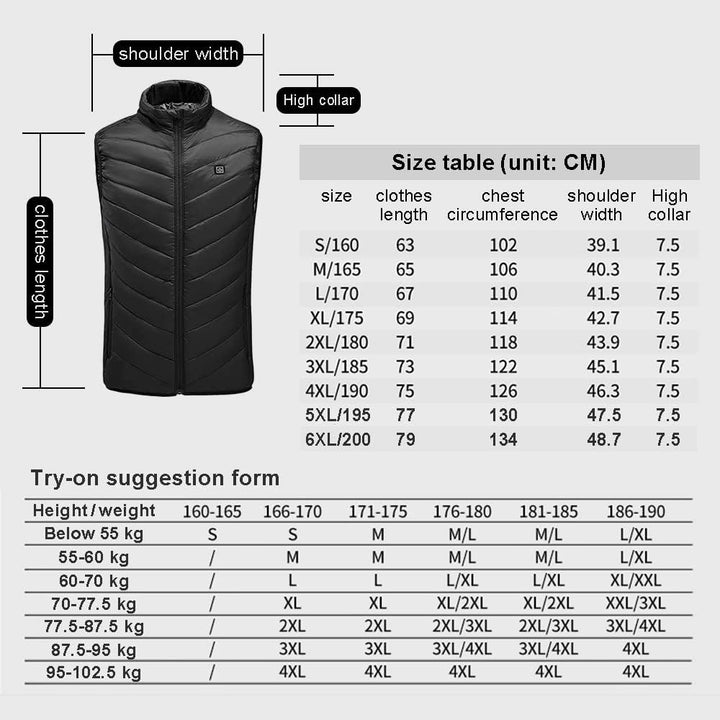 Beheizte Weste USB, Beheizbare Jacke Herren Damen, Heizweste Winter Weste Elektrische Warme mit 3 Te