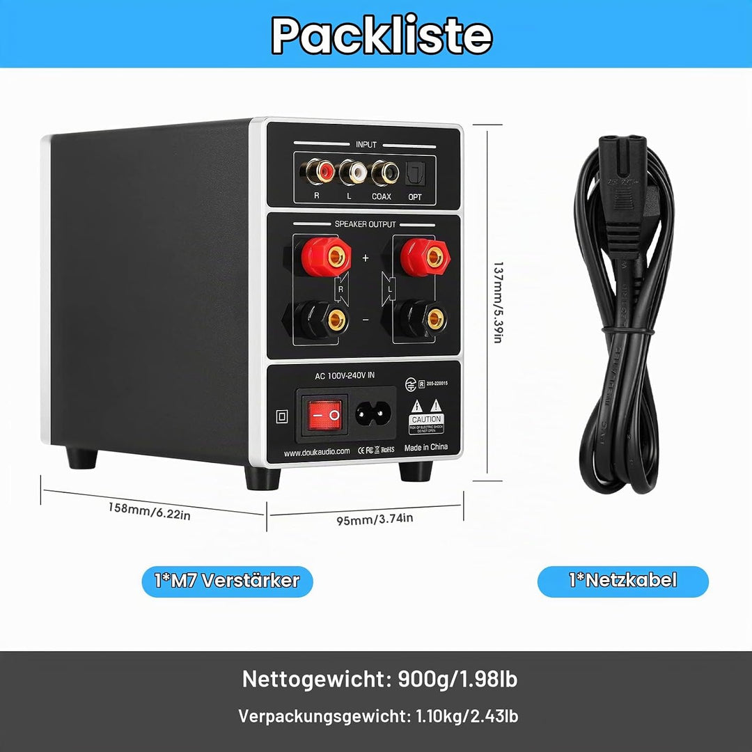 HiFi Dual MIC Digital Verstärker Bluetooth Empfänger USB Player S/PDIF Audio Power Amplifier Karaoke
