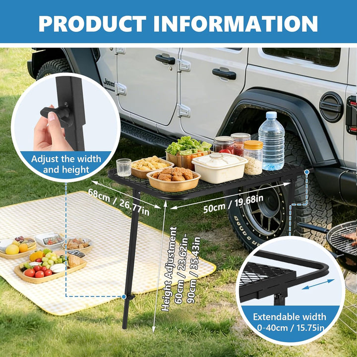MXBAOHENG Autoreifen-Tisch Camping 68 * 50 cm Tragbares Autoreifen Picknick Höhenverstellbarer 60-90