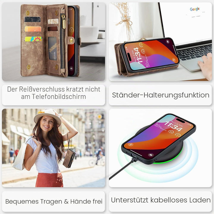 UFinetech für iPhone 15 Pro Max Hülle, Flip Leder TPU Stossfest Kartenfach Tasche Handyhülle für iPh