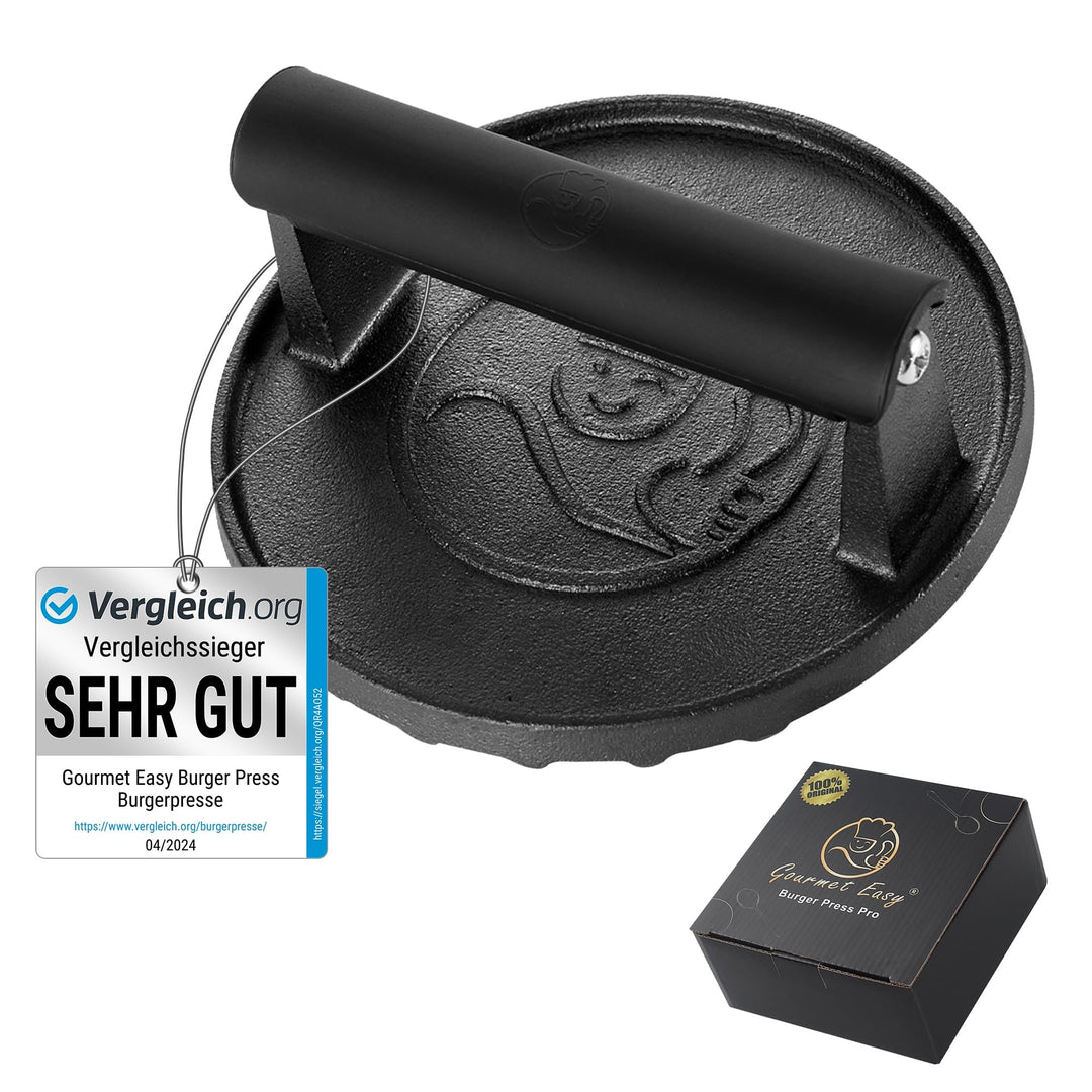 Burgerpresse Gusseisen antihaft | Grosser Burger Smasher (Ø15cm) mit hitzeabweisendem Griff | Fleisc