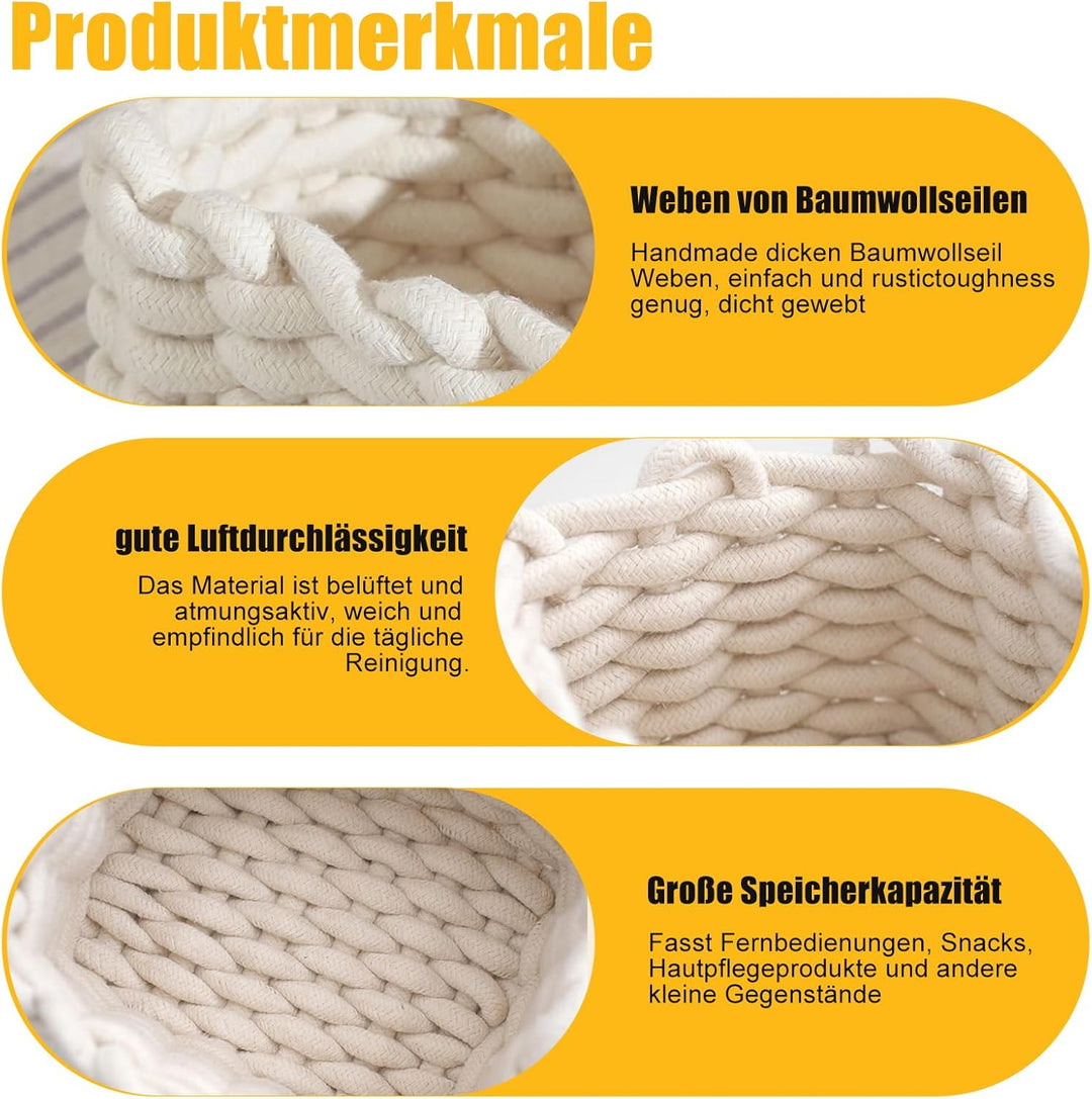 Aufbewahrungskorb Geflochten, 2 Stück Häkelkorb, 19 x 15 x 12 cm Aufbewahrungskorb Kinder, Waschbar