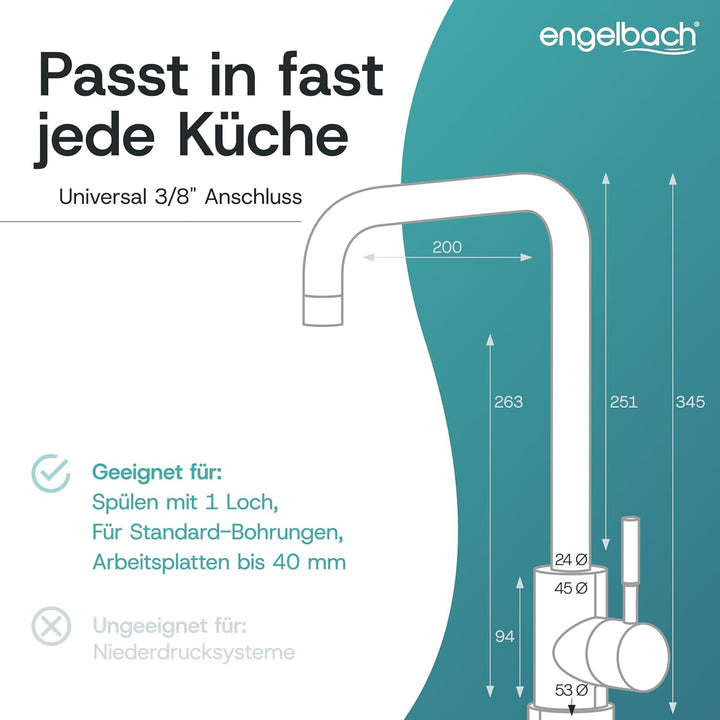 Engelbach® Wasserhahn Küche - 360° Schwenkbare Küchenarmatur aus 304 Edelstahl - inklusive tropffrei