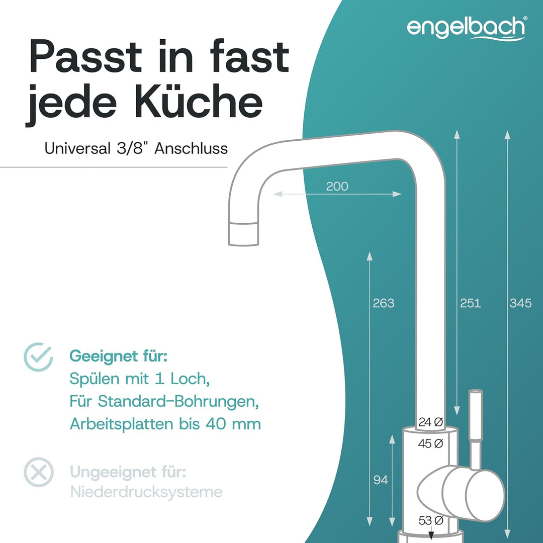 Engelbach® Wasserhahn Küche - 360° Schwenkbare Küchenarmatur aus 304 Edelstahl - inklusive tropffrei