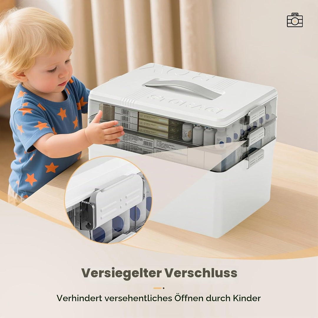 3-Tier Medikamenten Aufbewahrung Grosse - Medikamenten Organizer mit Griff - Kunststoff Hausapotheke