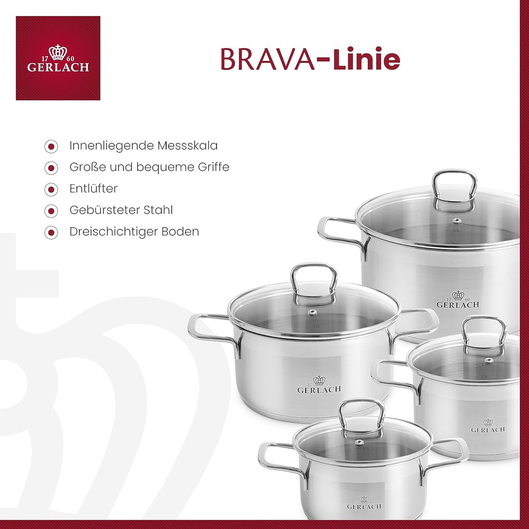 Gerlach 1760 Brava Topf-Set Edelstahl Kochtopf-Set Induktion Induktionstöpfe-Set Töpfe-Set Induktion