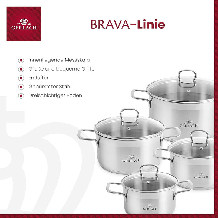 Gerlach 1760 Brava Topf-Set Edelstahl Kochtopf-Set Induktion Induktionstöpfe-Set Töpfe-Set Induktion