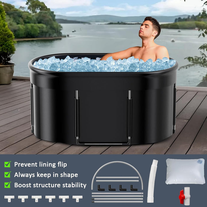 Premium 120 cm ovales Eisbad, Mobile Faltbare Badewanne, Eisbad-Kaltwasserbad für die Erholung im Fr