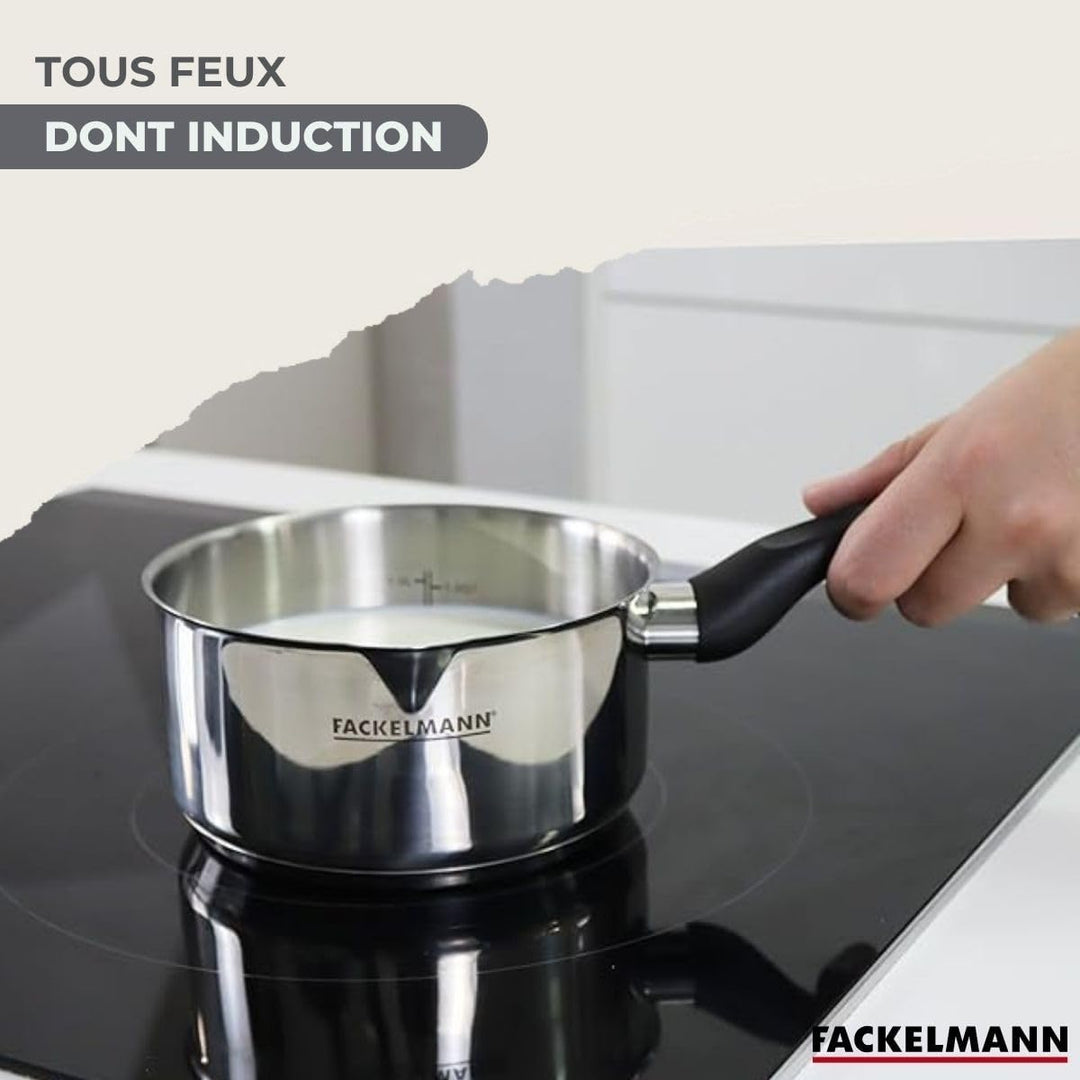 Fackelmann 681850 Stieltopf, 20 cm, Edelstahl, Kochtopf, für alle Herdarten, Induktion, Stielkassero