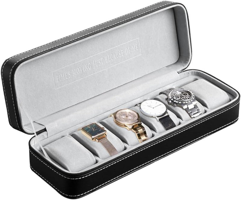 OSVINO Uhrenbox 6 Uhren Herren Schwarz Uhrenkasten Uhrenkissen aus Samt, Reise Schmuckkästchen Uhren