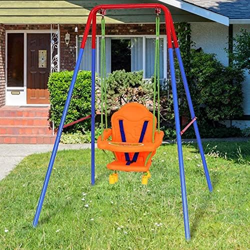 3-in-1 Babyschaukel, Kinderschaukel, Sitz mit Rückenlehne und Gürtel, abnehmbare Armlehnen, Gartensc