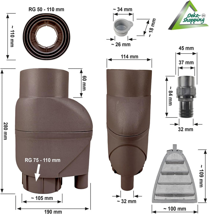 Regentonne Märchenbrunnen 330l mit Fallrohrfilter T33 FROSTSICHERES Regenfass mit stabilem Deckel un