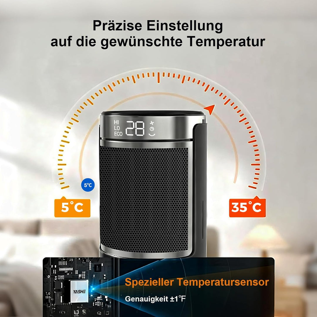 YASHE Heizlüfter Energiesparend 1500W Infrarotheizung mit Fernbedienung, Thermostat PTC-Keramik Heiz