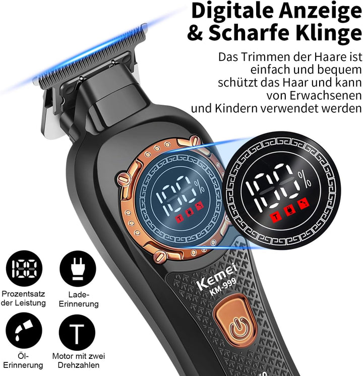 KEMEI 999 Professionelle Haarschneidemaschine für Männer, Kabelloser Elektrischer Bartschneider Herr