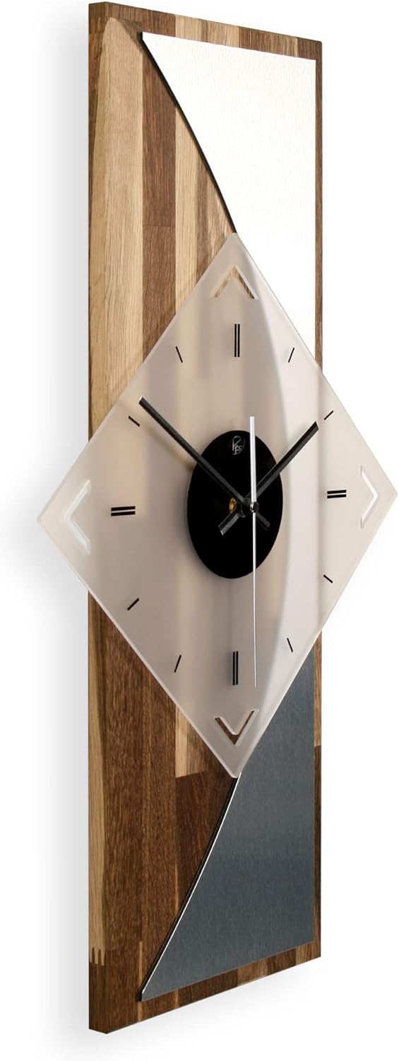 Kreative Feder Designer-WANDUHR „Silvermoon“ aus geräuchertem Eichenholz mit modernem Metallic-Look