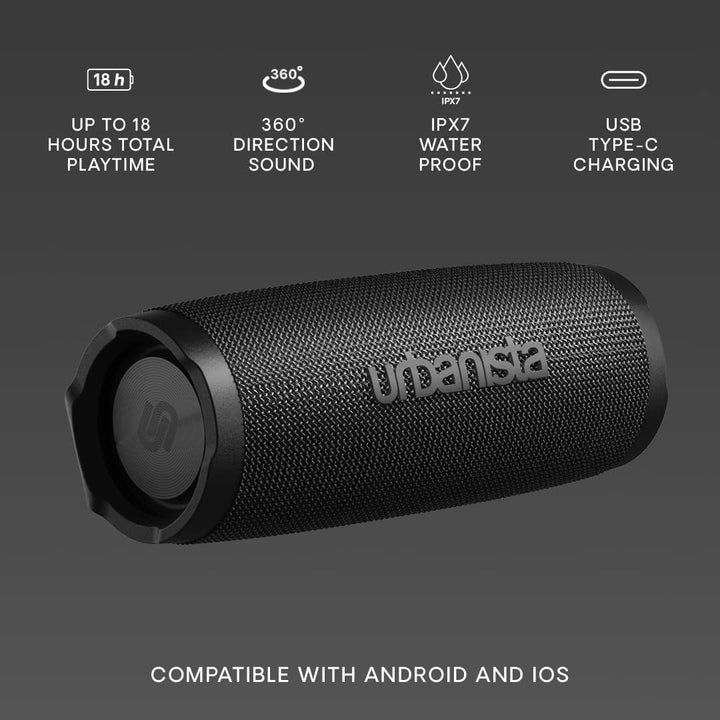 Urbanista Nashville Kabelloser Lautsprecher Bluetooth 5.2 Dual Pairing, Tragbarer Lautsprecher IPX7