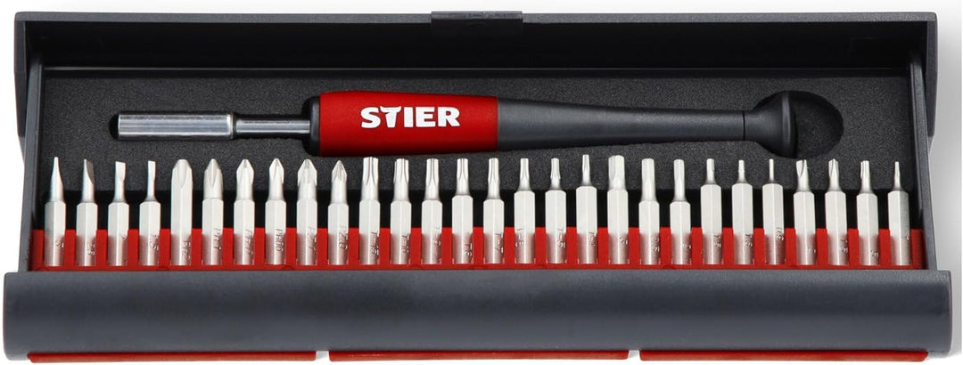 STIER Der STIER Feinmechaniker Schraubendrehersatz, 29-tlg, Präzisionsschraubendreher Set, Bits für