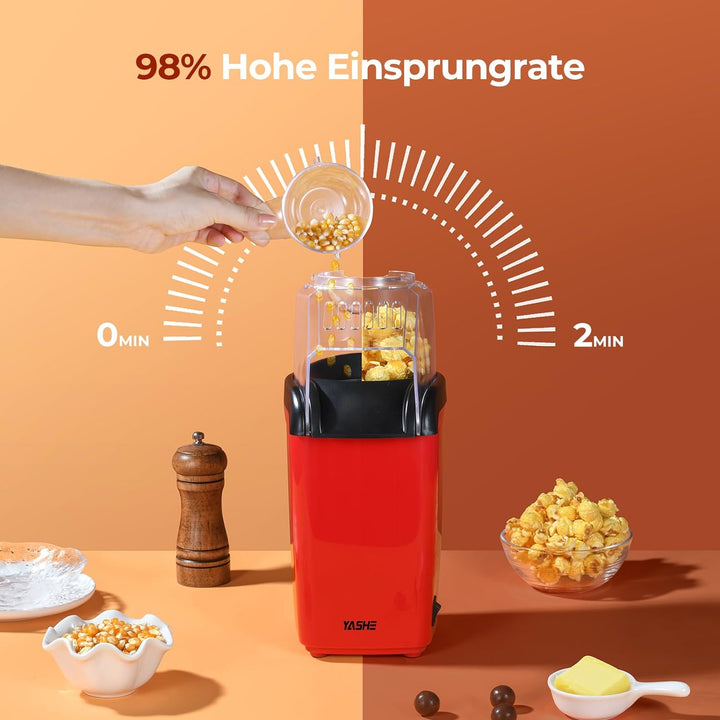 YASHE Popcornmaschine, 1200W Heissluft Popcorn Maker, Elektrische Popcorn Maschinen, One-Touch-Bedie