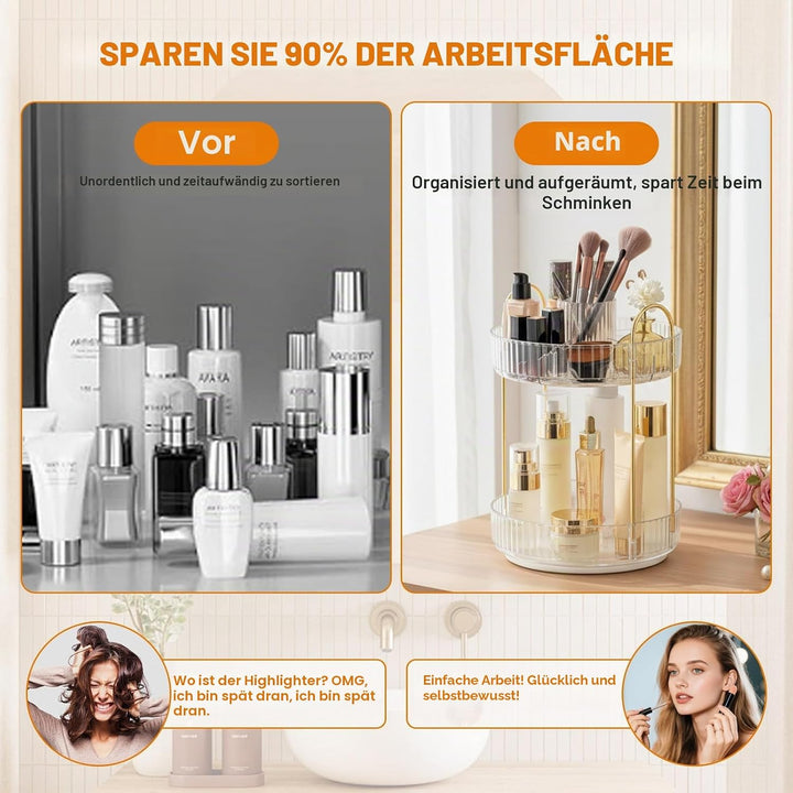 SHANNA Make Up Kosmetik Organizer: 360° Drehbarer 2-stufiger Make-Up-Aufbewahrung, Grosse Kapazität,