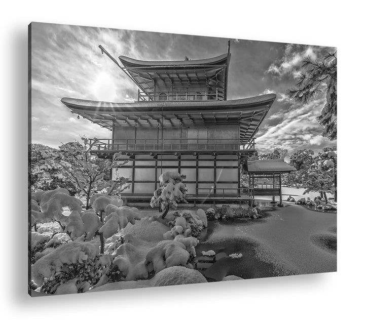 japanische Schneelandschaft des Kinkaku Ji-Tempels Effekt: Schwarz&amp;Weiss ,Format: 80x60 als Leinwand