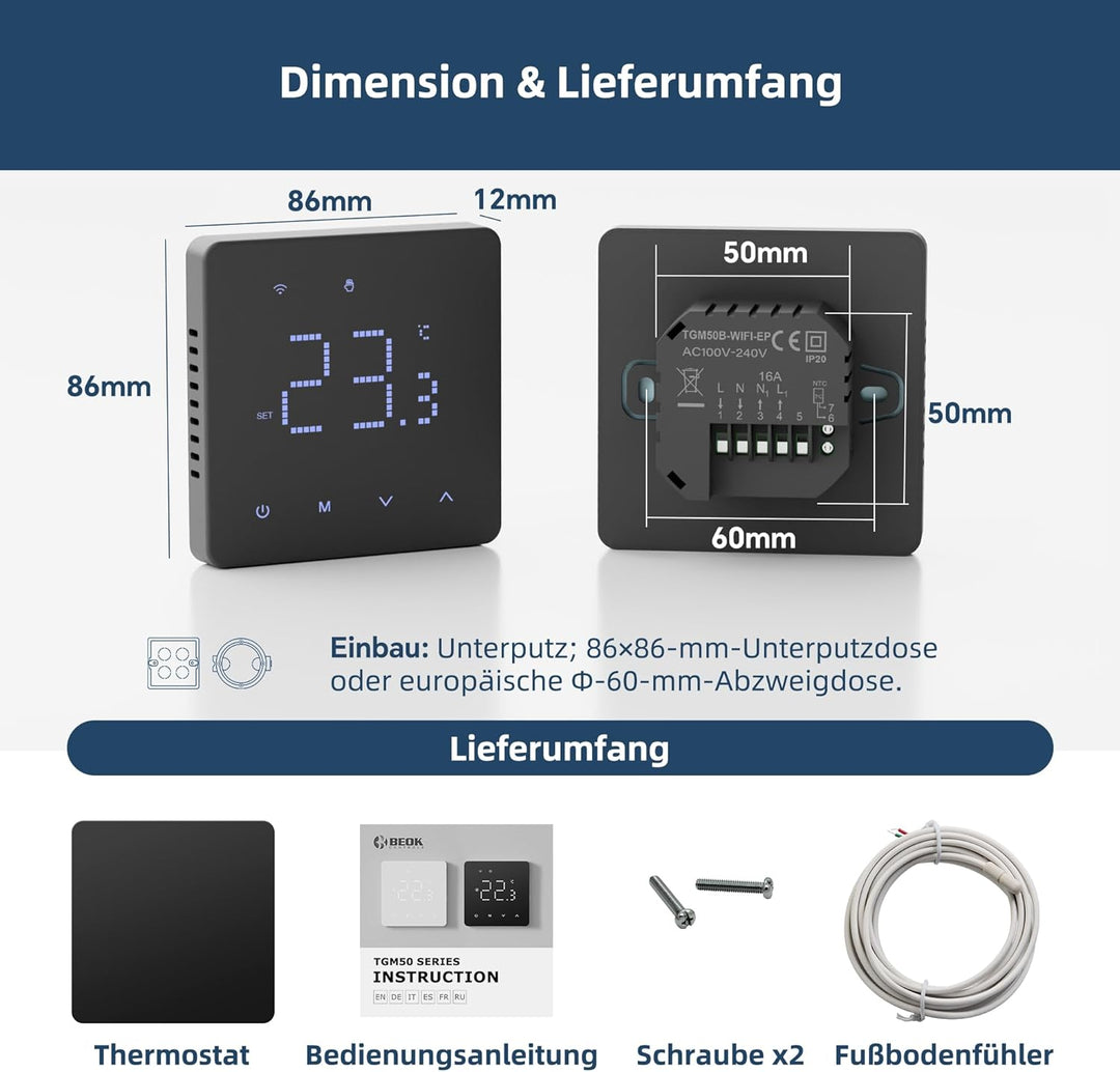 Beok Fussbodenheizung Thermostat Digital Für Elektrische Fussbodenheizung Smart WiFi Raumthermostat